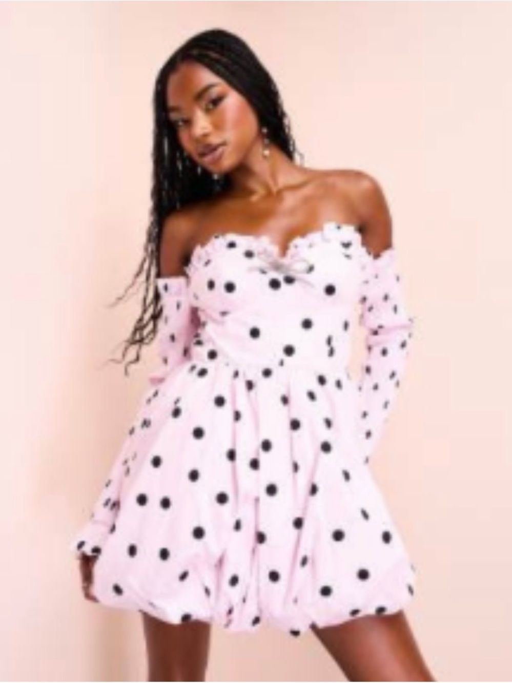 ASOS Pink Off-Shoulder Polka Dot Mini Dress
